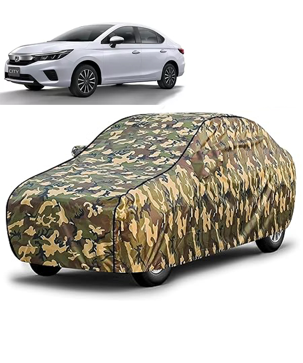 Carzex Waterproof & Heat Resistant Jungle Print Camouflage Design Car Body Cover with Mirror Pockets For Honda City 2022